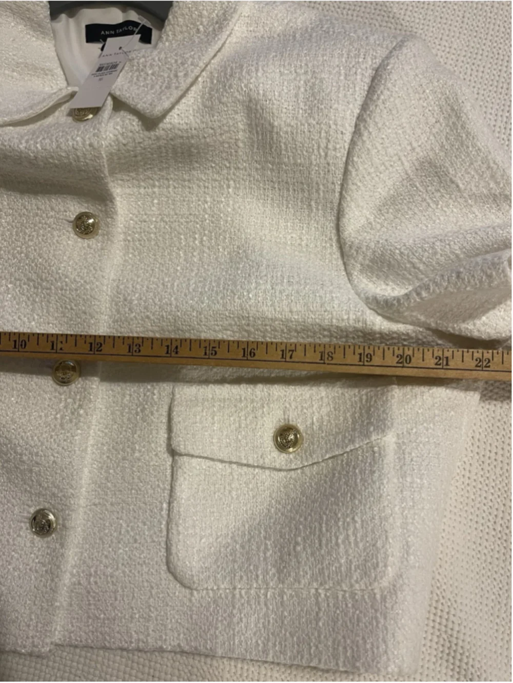 Ann Taylor White Bouclé Cropped Boxy Shimmer Short Sleeve Jacket Blazer 16 NWT